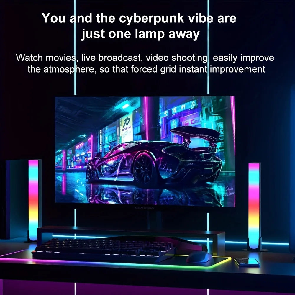 1 Pair RGB Rhythm Light,180° Smart Light Bars,Gaming LED Lights,16 Million DIY Color Adjustments,Remote Control,USB Pickup Light