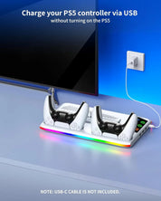 For PS5/Slim/Pro Cooling Stand with LED Controller Charging Station, 3-Gear Cooling Fan for PlayStation 5 Console Accessories